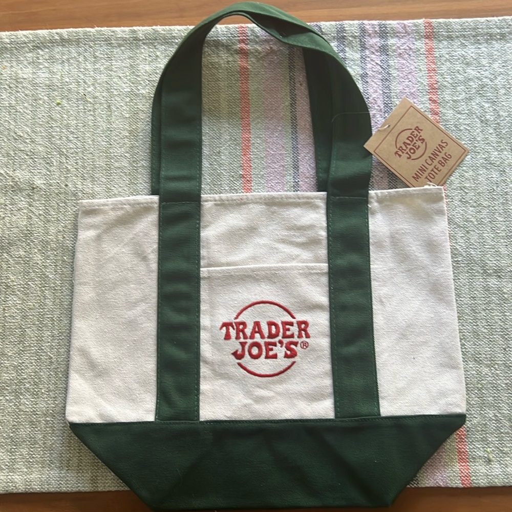 Trader Joe’s Mini Canvas Tote Bag Green NWT